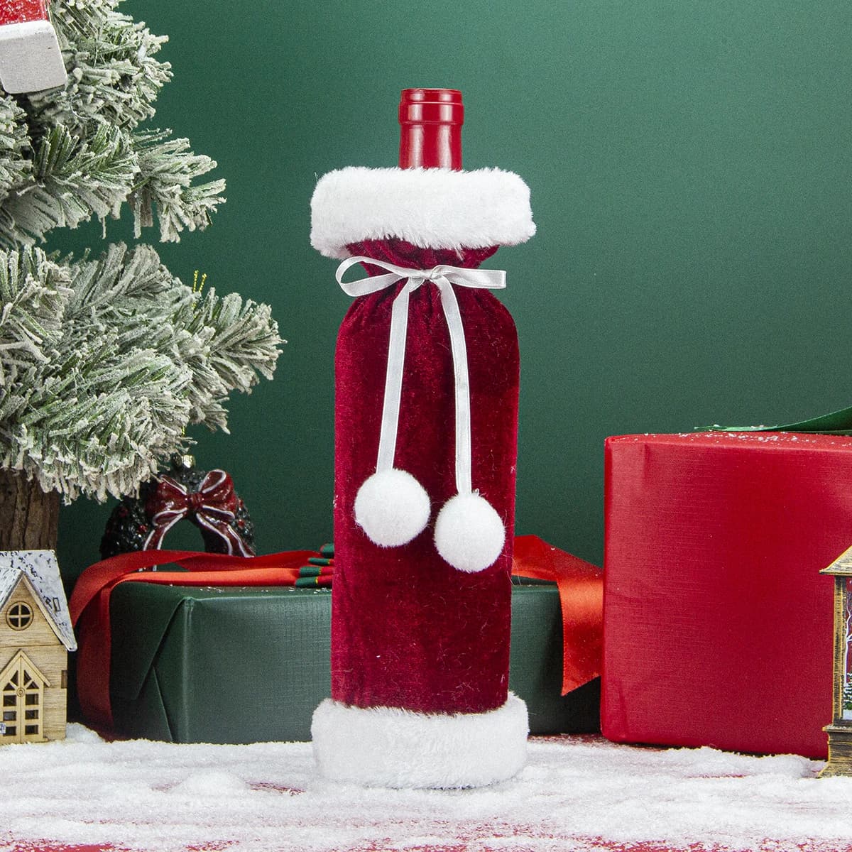 Décoration de Noël pour bouteille de vin, sac en velours pour bouteille de vin, ensemble de vin roug