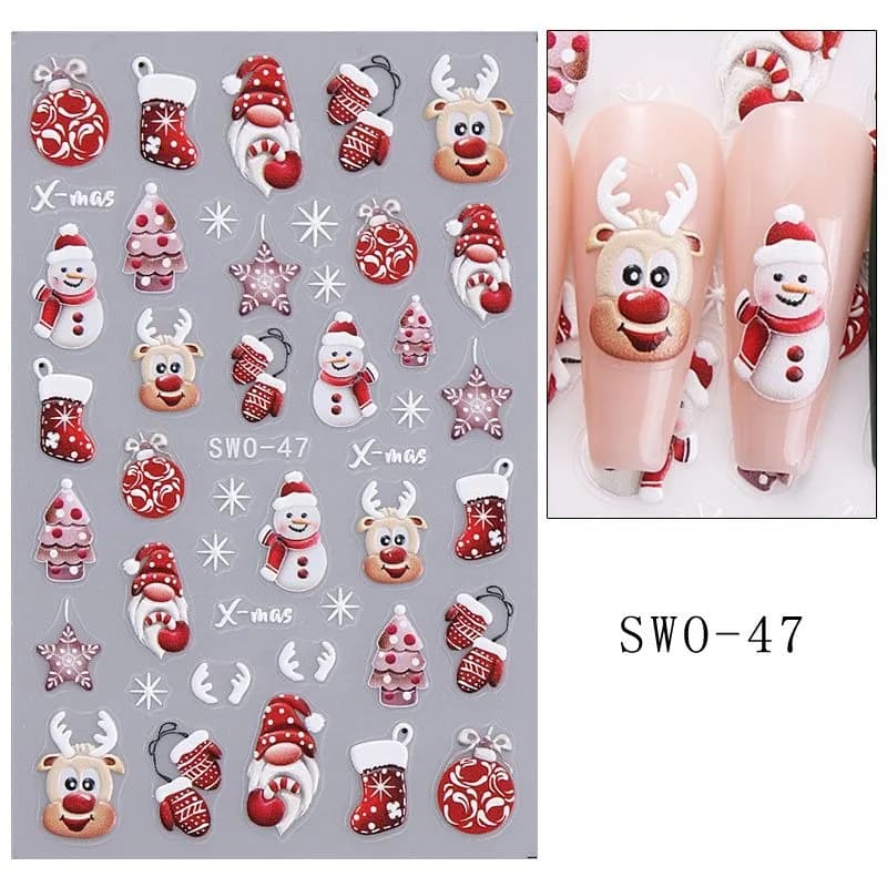 Autocollant pour ongles 5D de dessin animé de Noël d'hiver unique, facile à appliquer pour la décora