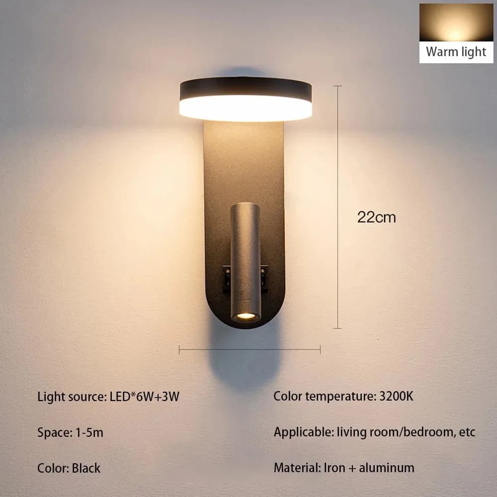 Applique murale de tête de lit avec interrupteur, projecteur orientable, design moderne et minimalis