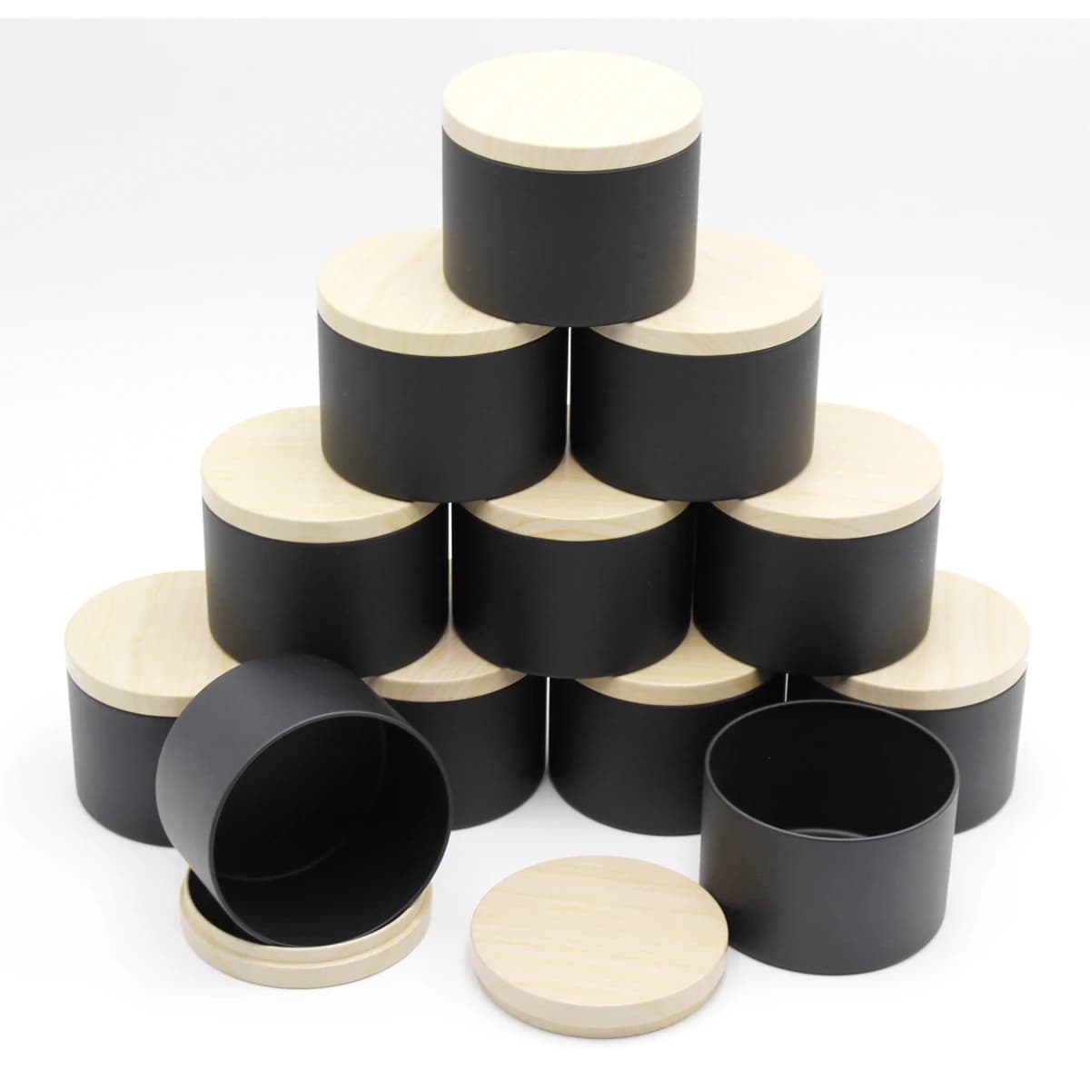 Boîtes à bougies avec couvercles de 4oz, Kit de pots de bougies ronds en métal pour bougies amples, 