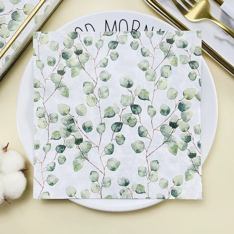 Serviette imprimée forêt feuilles d'eucalyptus serviettes en papier colorées hôtel Western Restauran