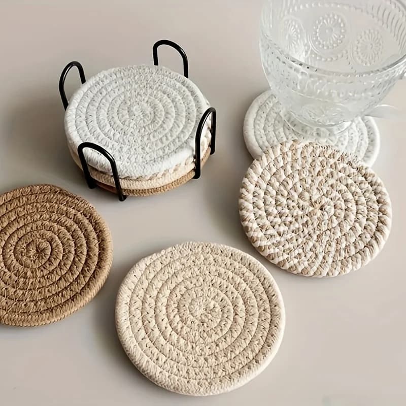Sous-verres de style bohème avec 1 support, sous-verres absorbants, style tissé simple, sous-verres 