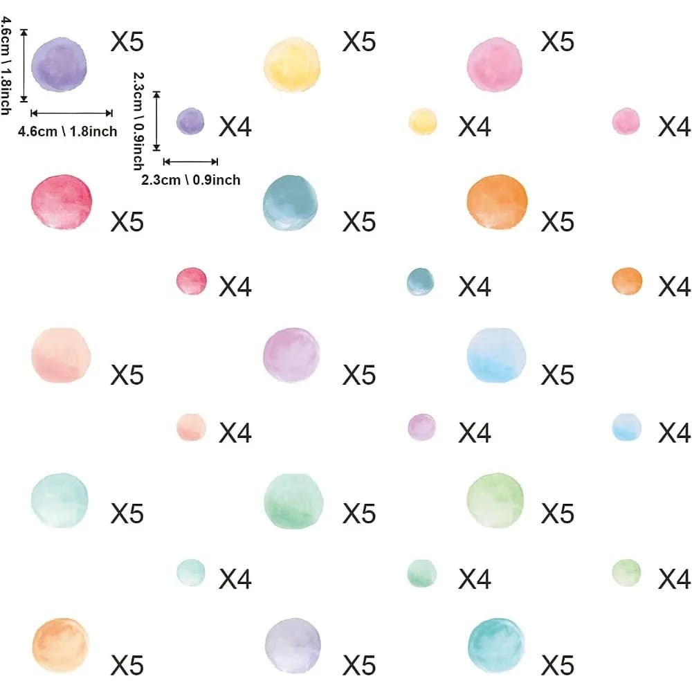 Autocollants muraux amovibles à pois aquarelle, décor de chambre d'enfants, autocollants muraux colo