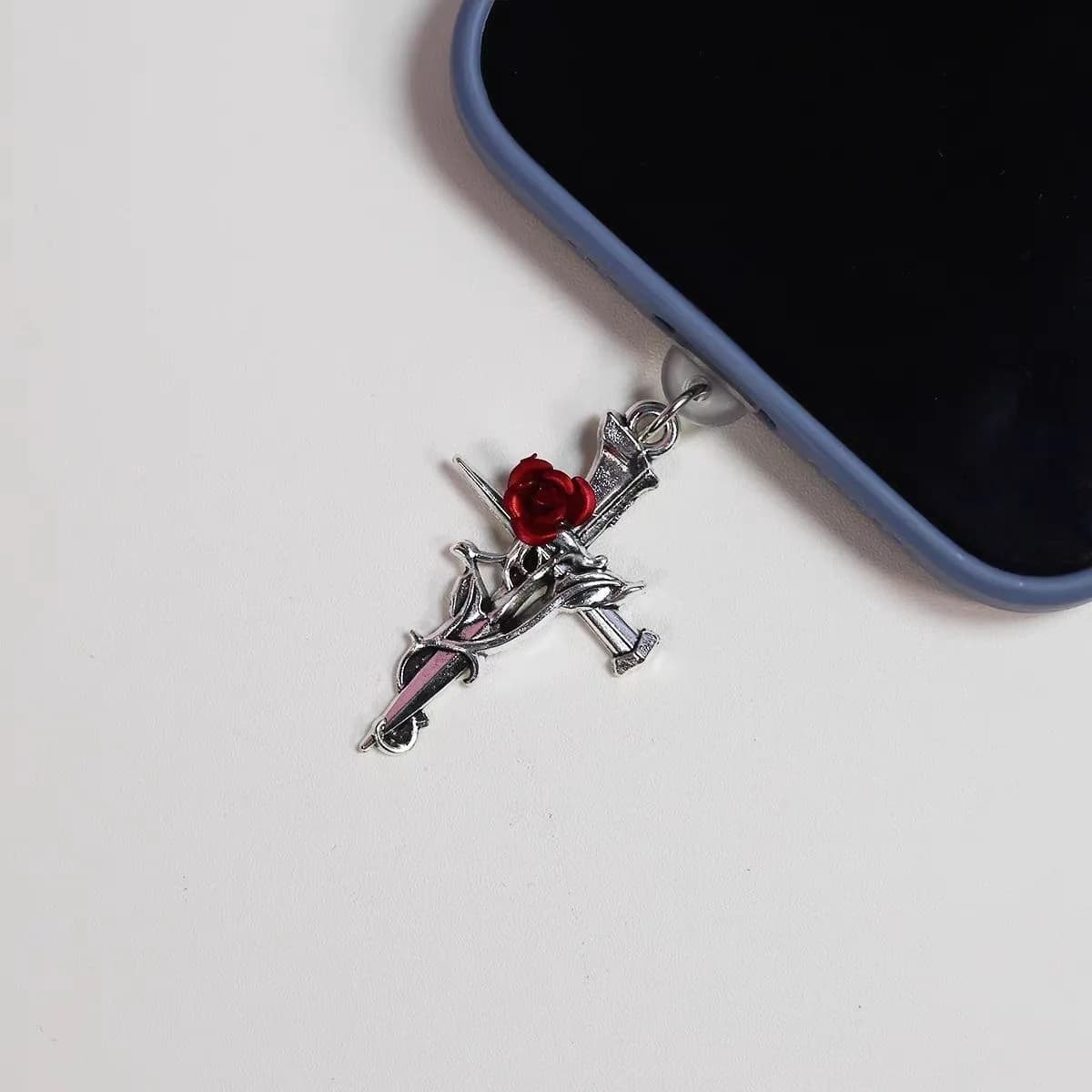 Bouchon anti-poussière pour téléphone, croix Rose rouge, accessoires de décoration, Port de chargeme