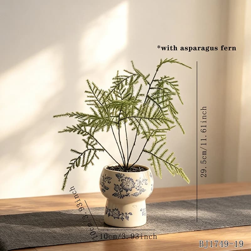Pot de fleurs en céramique rétro style Zen avec fougère asperge artificielle pour la décoration apai