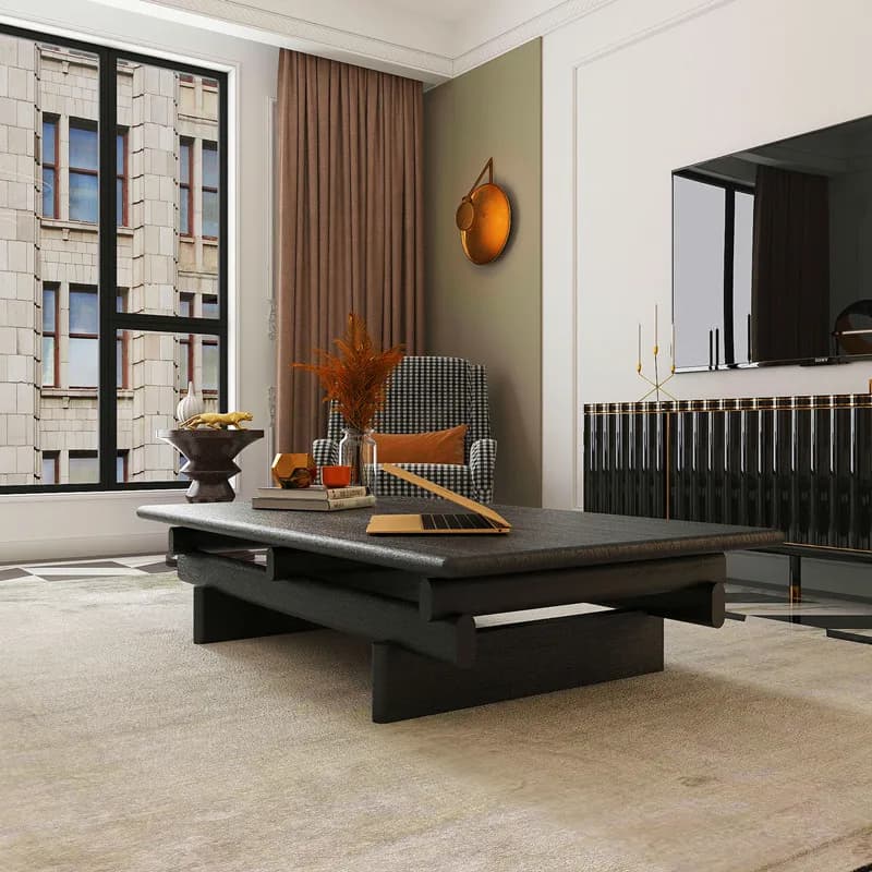 Tables basses en bois massif noir, style vintage, tables basses classiques japonaises, tables basses