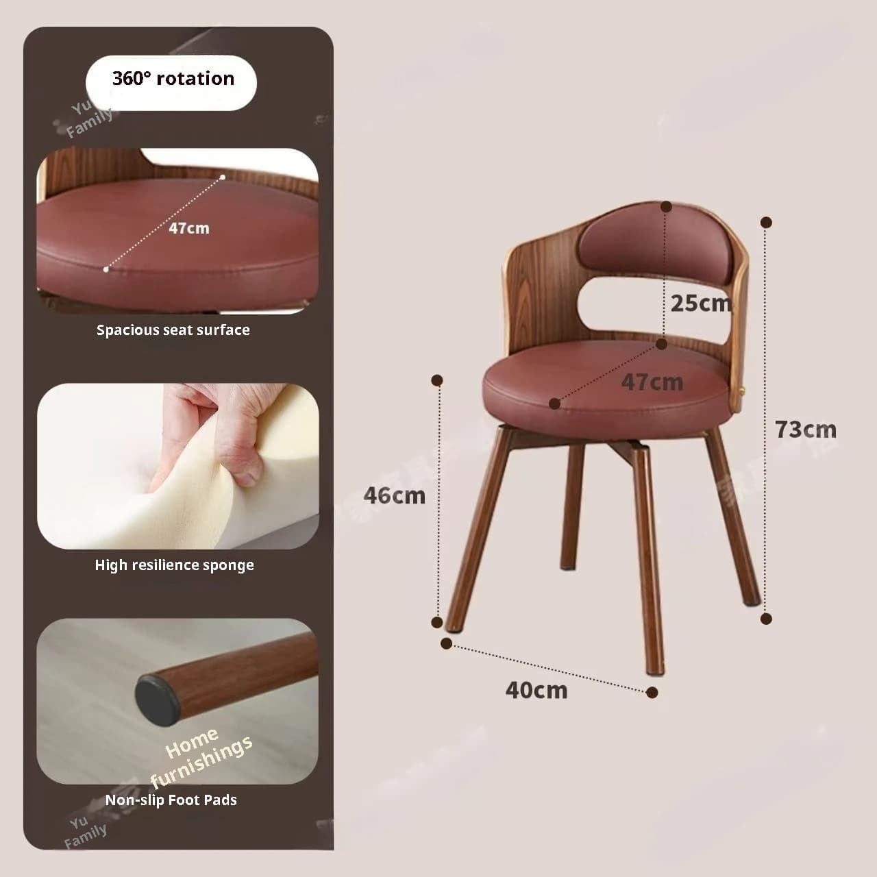 Chaise de salle à manger pivotante Vintage en bois massif, couleur Lnk vert marron, tabouret de Dres