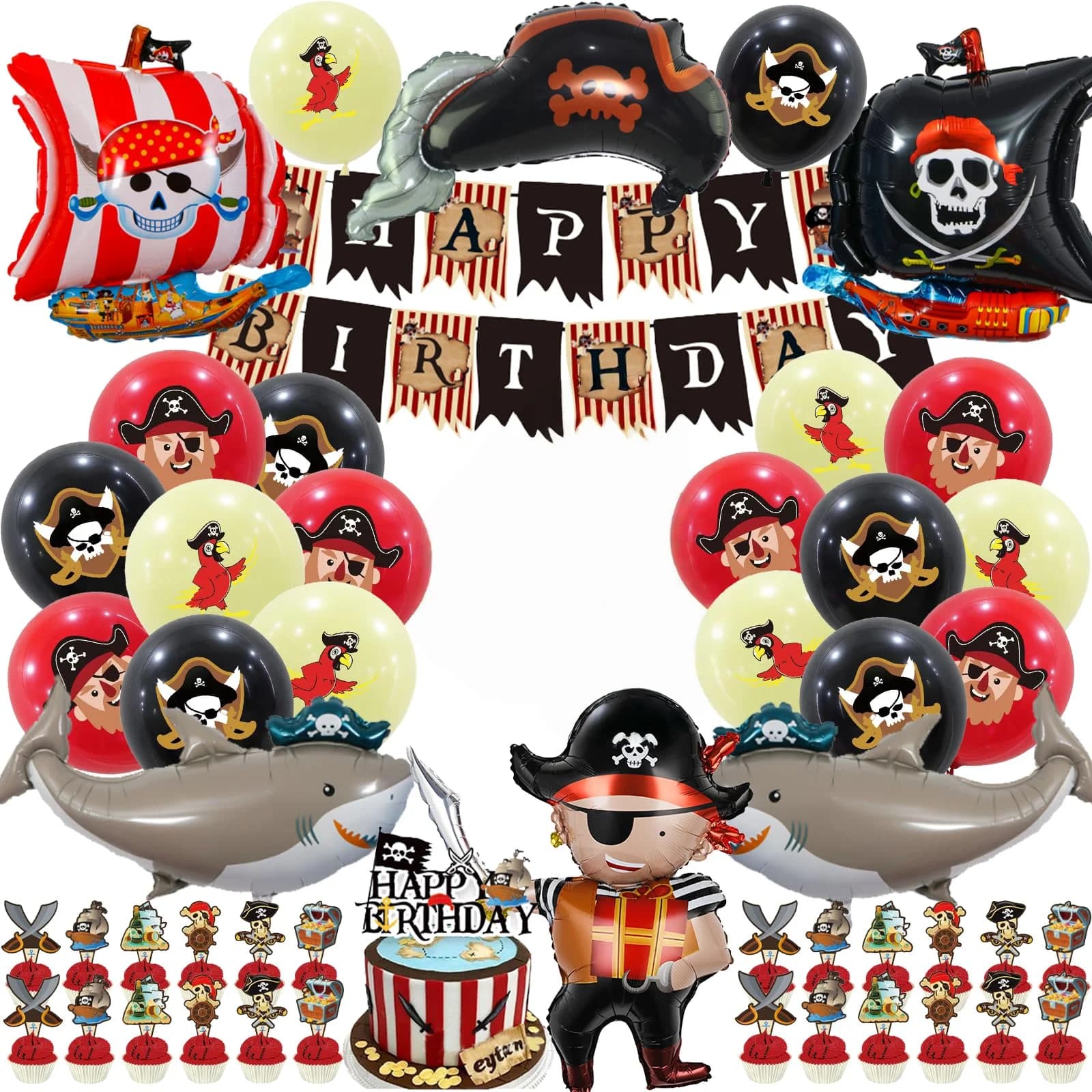 Décorations de fête d'anniversaire sur le thème des pirates, 38 pièces avec bannière, ballons, décor