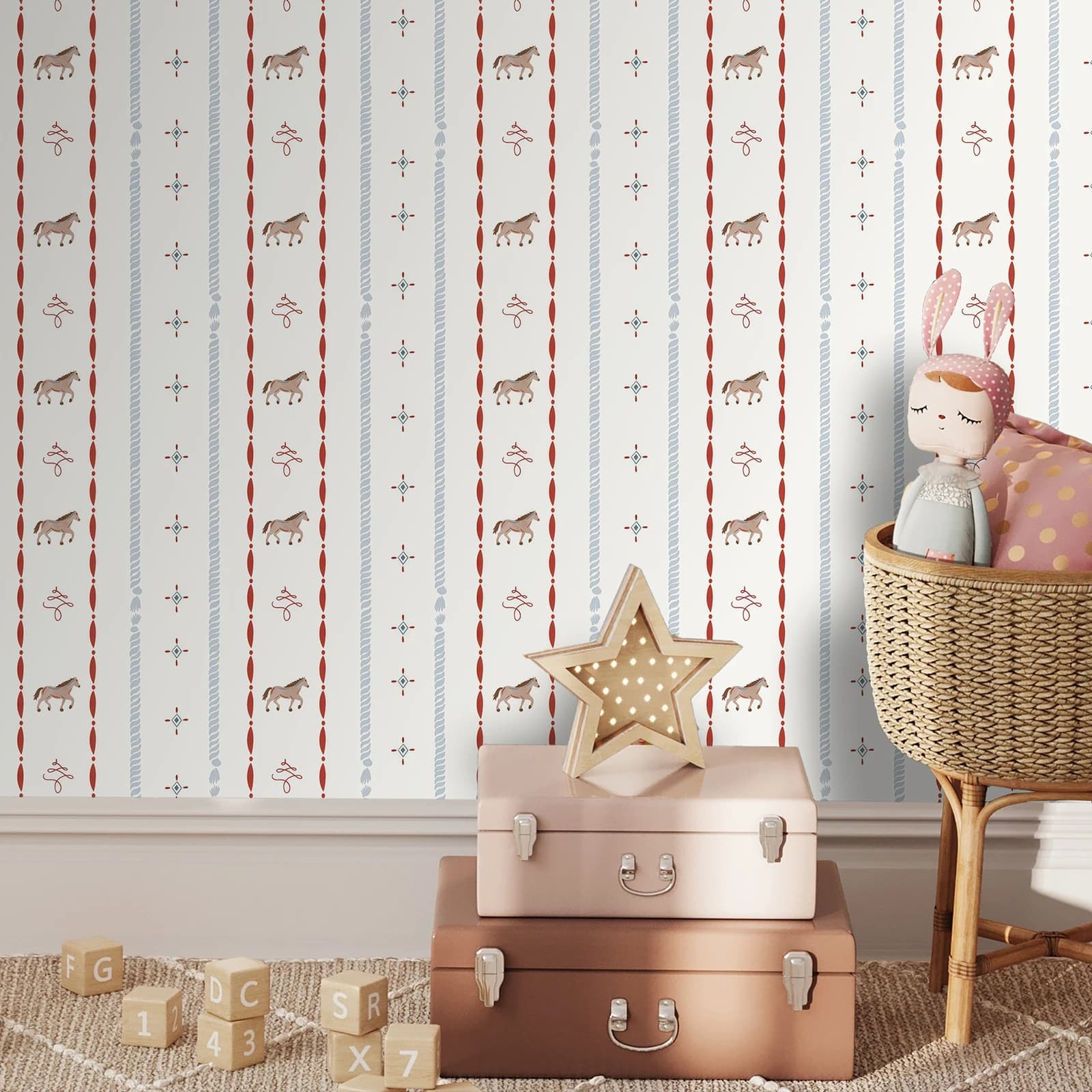 Papier peint rayé cheval Boho, papiers peints Non tissés cheval occidental Chic pour chambre d'enfan