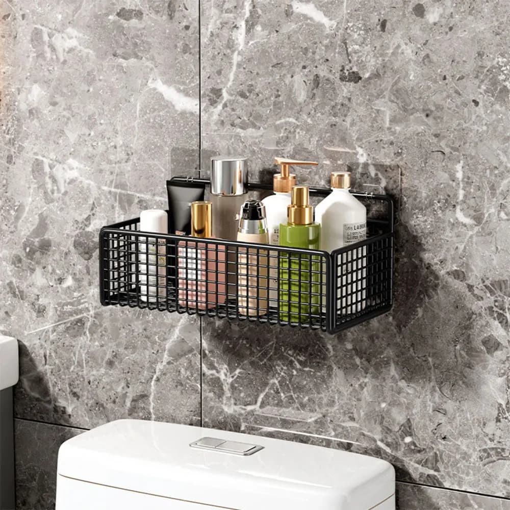 Étagère de rangement noire et blanche pour salle de bain, étagère organisatrice en fer sans perçage,