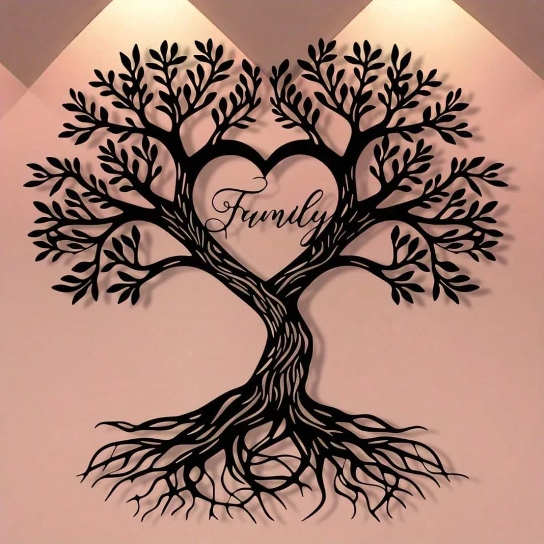 Art mural arbre de vie, décor d'amour familial en forme de cœur en métal pour salon et chambre à cou