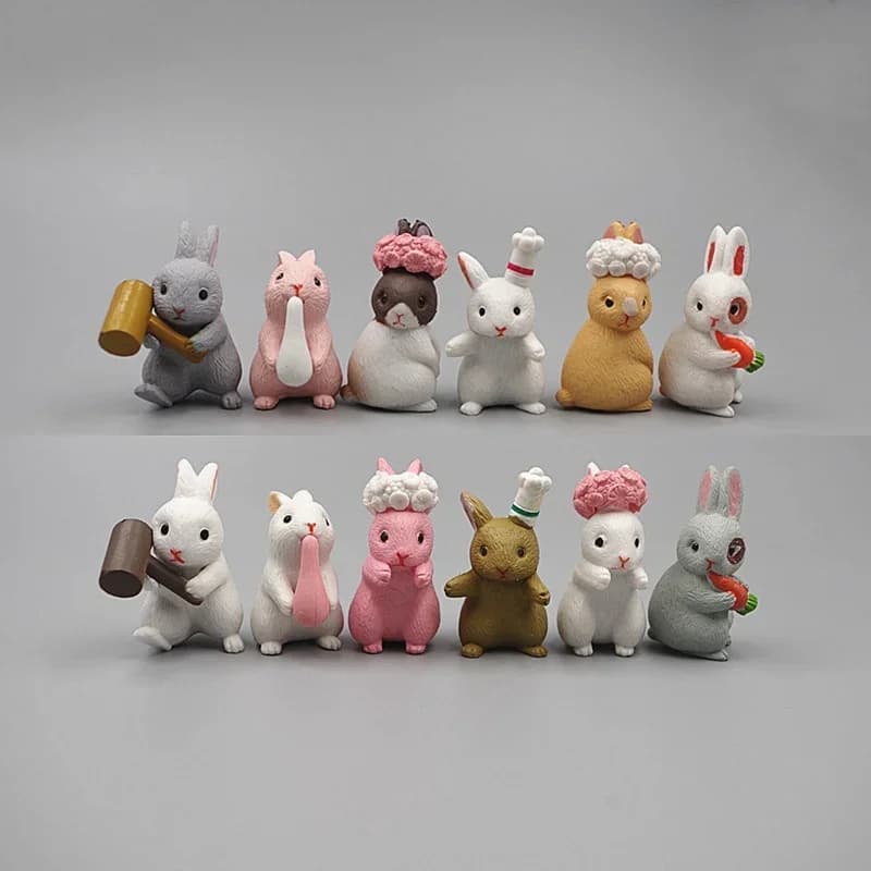 12 pièces mignon Mini lapin décoration Miniature lièvre Animal Figurine Mini lapin jardin ornement M