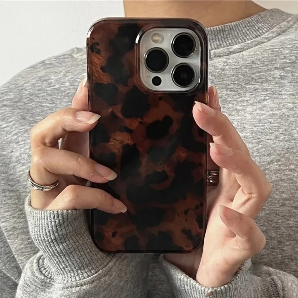 Coque de téléphone Laser à Texture ambre rétro, étui souple élégant imprimé léopard pour iPhone 17 1