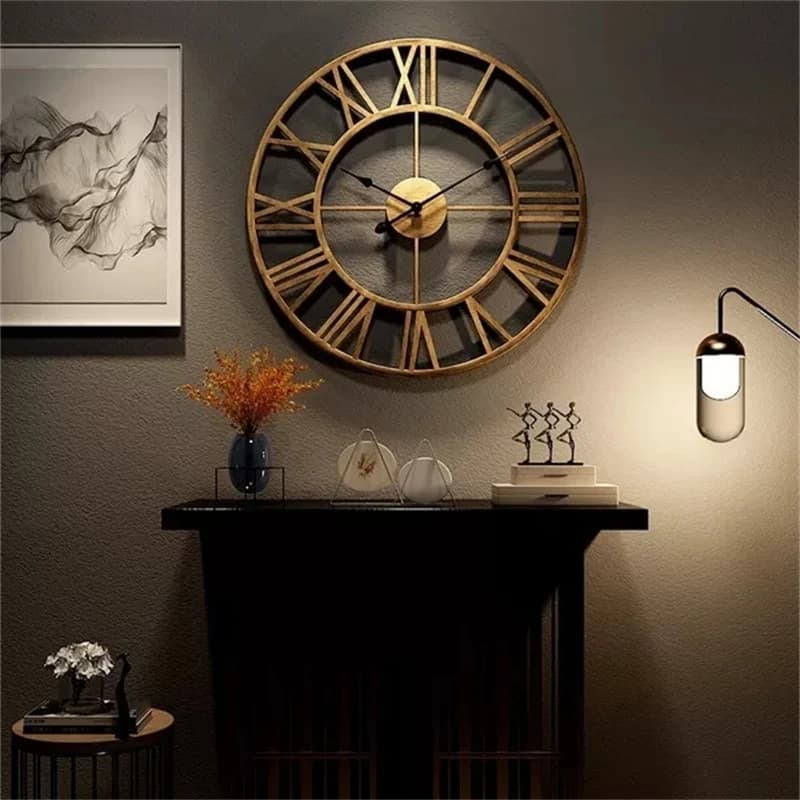 Grandes horloges murales 3D modernes, chiffres romains, rétro, rondes, en métal, fer, précis, silenc