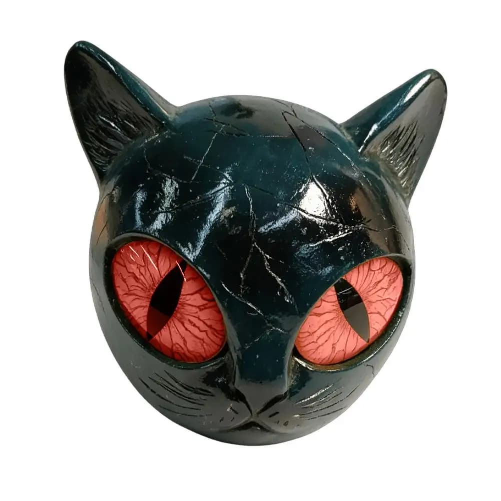 Figurine de chat noir luxueuse en résine, statue de tête de chat avec yeux 3D, finition polie haute 