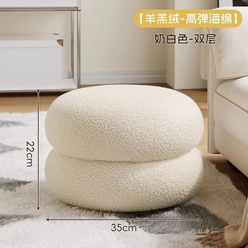 Tabouret de salon en laine d'agneau, banc rond pour la maison, tabouret de canapé pour enfants, tabo