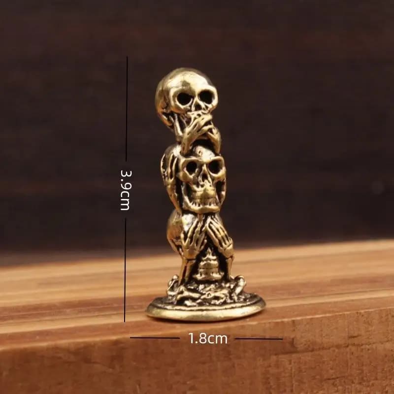 1 pièce, petite statue en laiton à 3 couches en forme de têtes de mort, décorations de bureau, figur