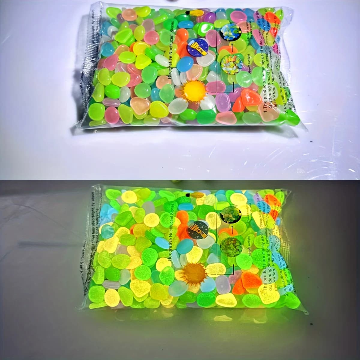 100 pièces qui brillent dans la nuit, pierres lumineuses en résine pour paysage, chemins de jardin, 