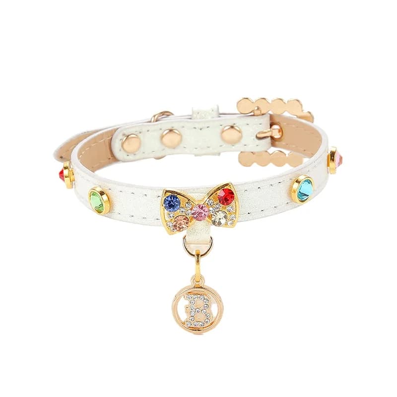 Collier de chiot en cuir diamant réglable avec pendentif B biscuits, collier de luxe pour animaux de