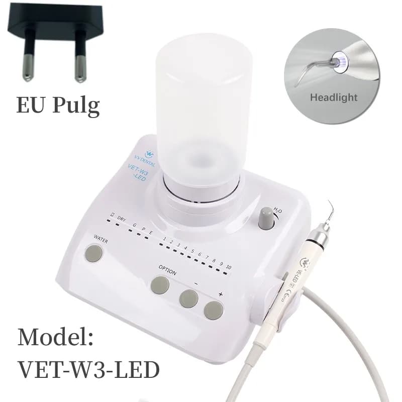 Détartreur ultrasonique dentaire VV VET-W3 avec pièce à main LED et 5 embouts + deux bouteilles d'ea