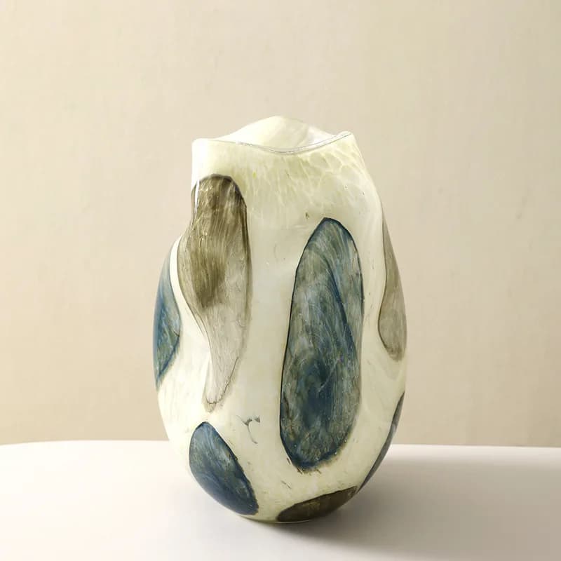 Vase en verre tacheté à atmosphère artistique bleue et verte, nouveau vase à fleurs en verre artisan
