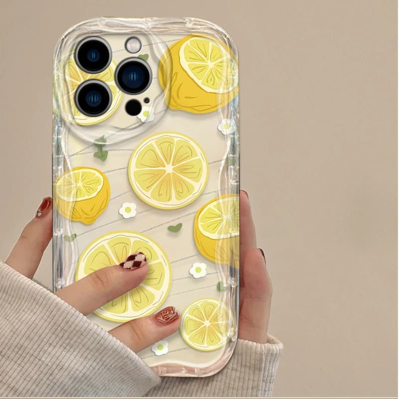 Coque transparente 3D motif fleur de citron et fruits d'été pour iPhone 17 16 16E 15 14 13 12 11 Pro