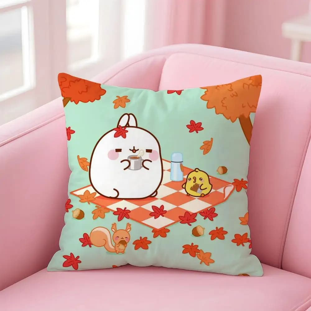 Housse de coussin M-Molang mignonne, housse de coussin réversible confortable, idéale pour la voitur