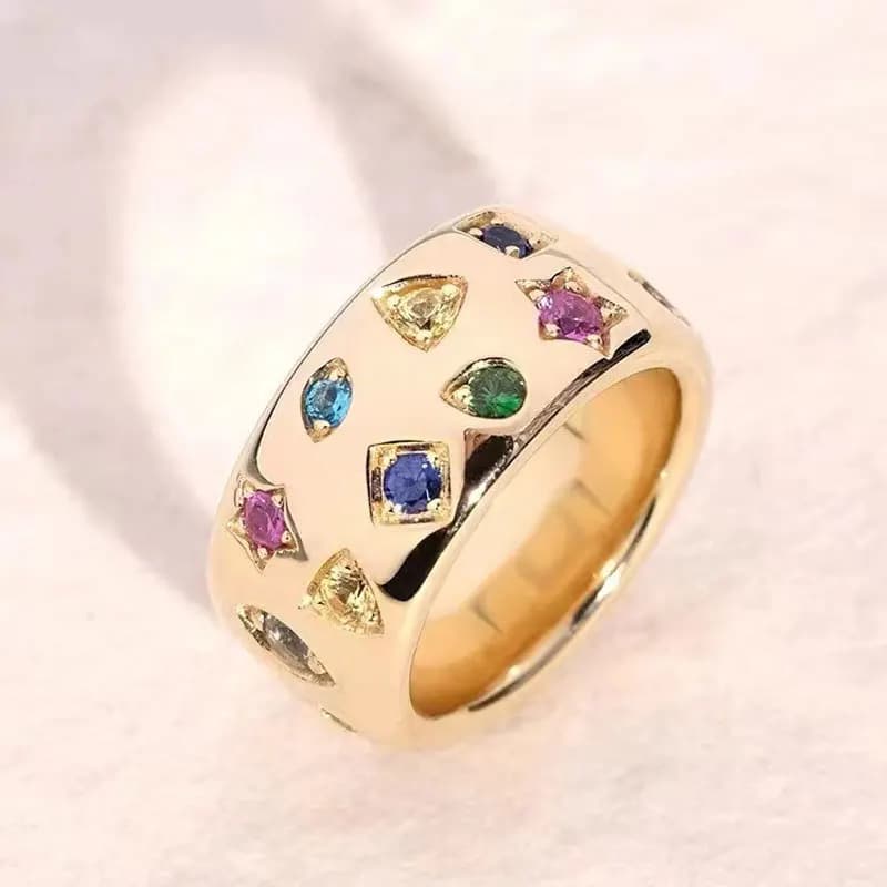 Bagues classiques irrégulières à Double rangée avec incrustation de diamants de couleur, bague rétro
