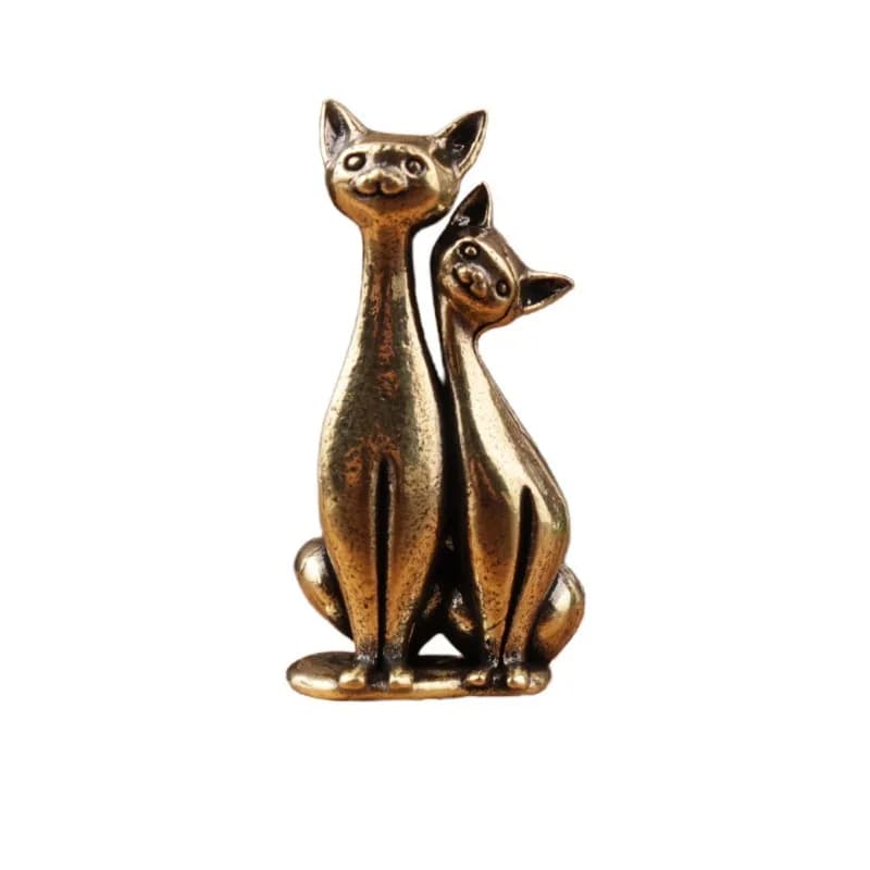 Statue d'amoureux de chat en laiton Antique, ornement, Sculpture d'animal en cuivre, brûleur d'encen