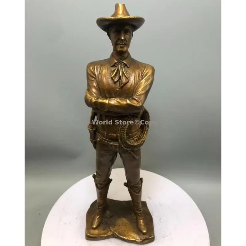 Statue de Cowboy Américaine en Bronze de 30cm, Collection de Bon Art, Décoration en Cuivre pour Bar 