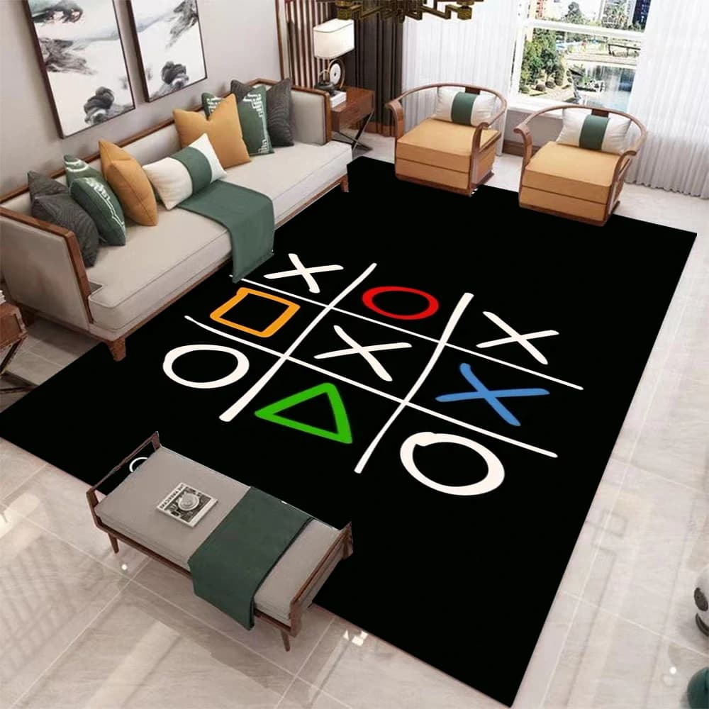 Tapis de salon sur le thème des jeux vidéo, géométrique, néon, futuriste, décoration de la maison po