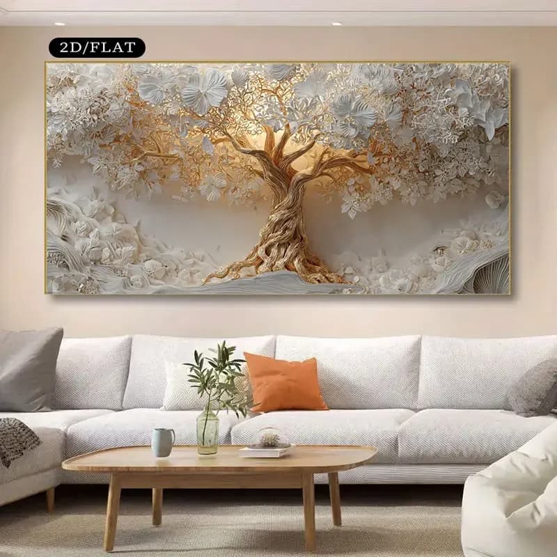 Toile d'art mural Extra Large, peinture d'arbre de vie avec Accents dorés, décoration d'intérieur mo
