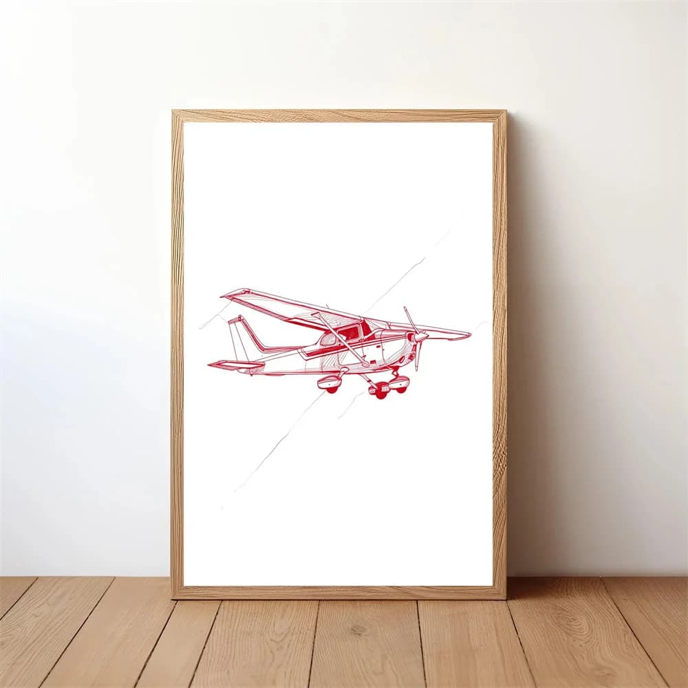 Peinture murale minimaliste sur le thème de l'avion et de l'aviation, affiche d'art linéaire Cessna,