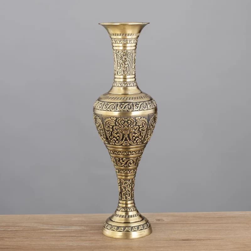 Grand Vase en Métal Bronze pour la Décoration de la Chambre, Table Vintage Europe, Fleurs Artificiel