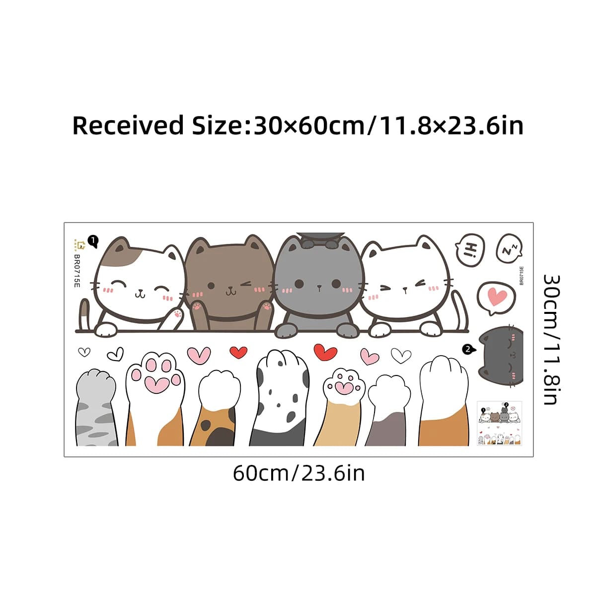 Griffe de chat de dessin animé mignon pour chambre d'enfant, décalcomanies murales de porte, décorat