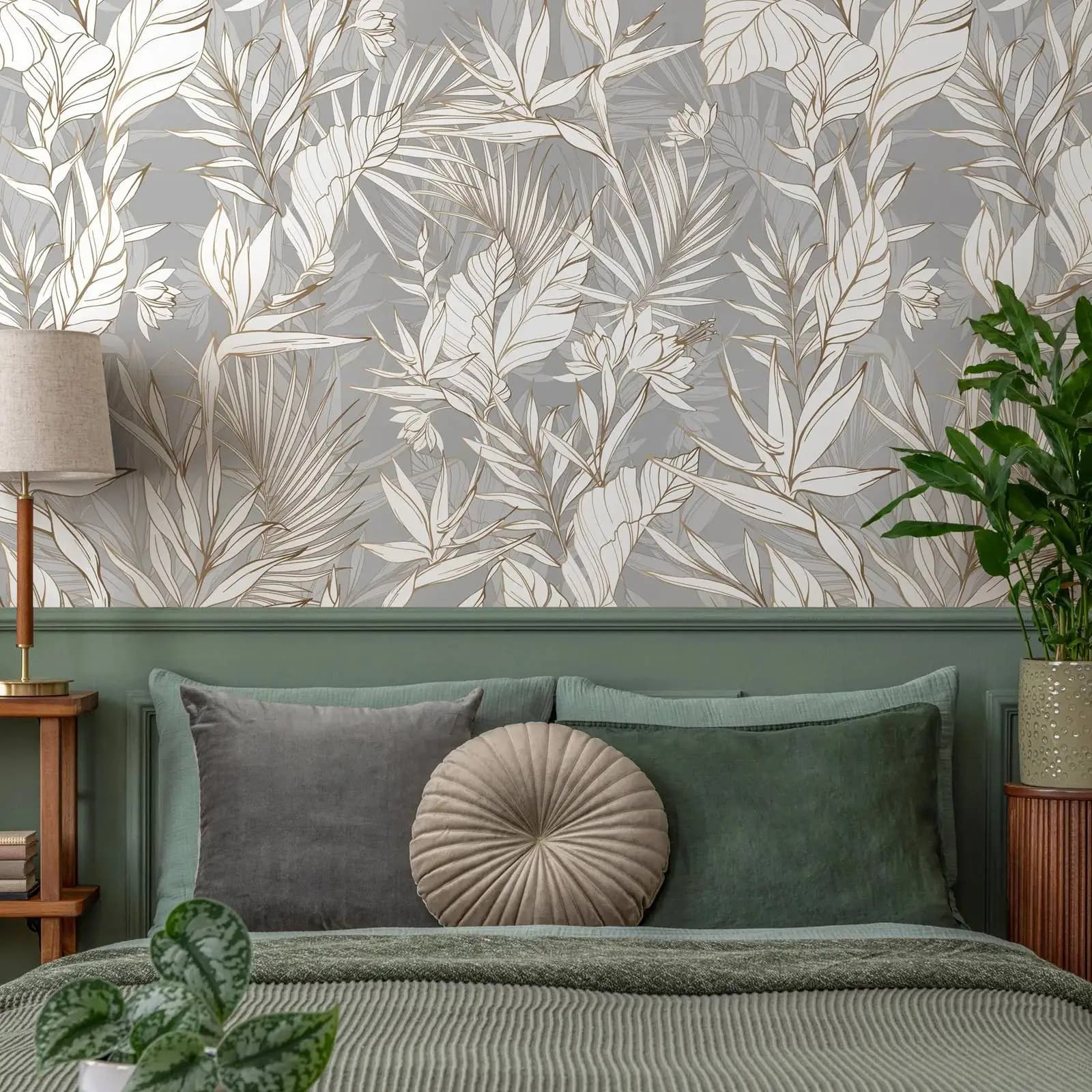 Papier peint gris Tropical à décoller et à coller, feuilles modernes pour la décoration de la maison