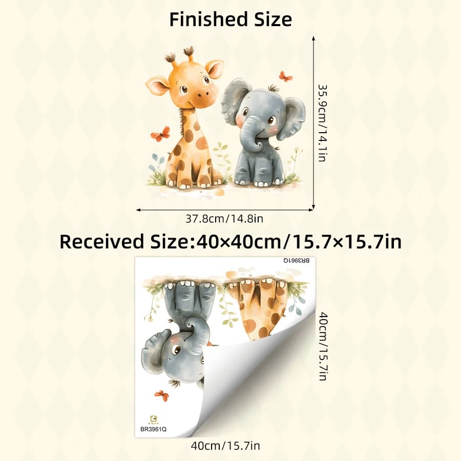 Autocollants muraux animaux de dessin animé girafe éléphant, papier peint amovible pour chambre d'en