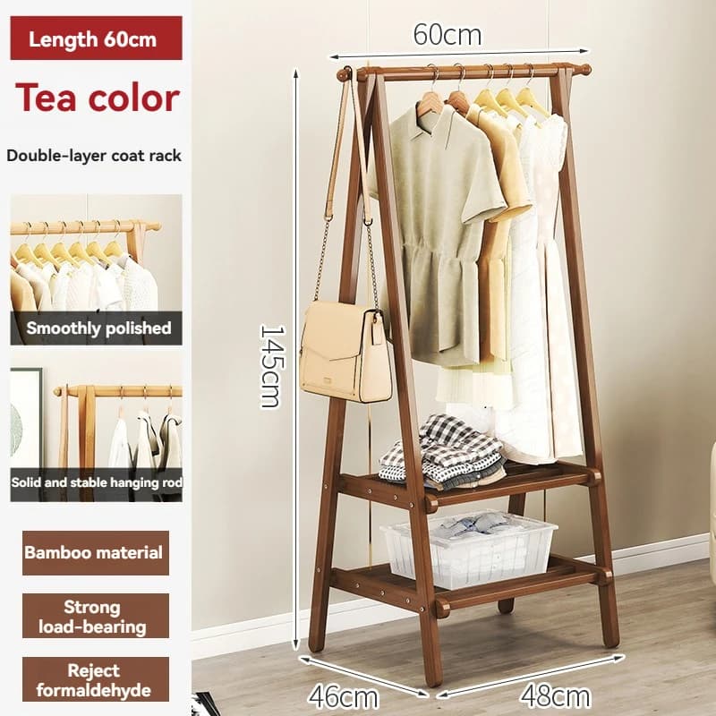 Un portemanteau double couche en bambou et bois, support de rangement, présentoir commercial, salon,