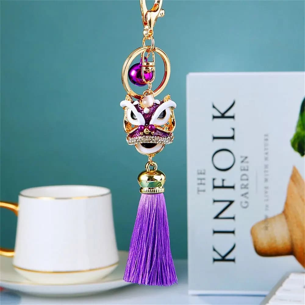 Accessoire de sac Style chinois danse du Lion porte-clés cristal Animal Fortune Lion réveil porte-cl