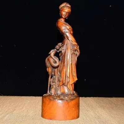 Statue de femme grue en bois sculptée à la main, figurine, ornements de bureau, décoration de la mai
