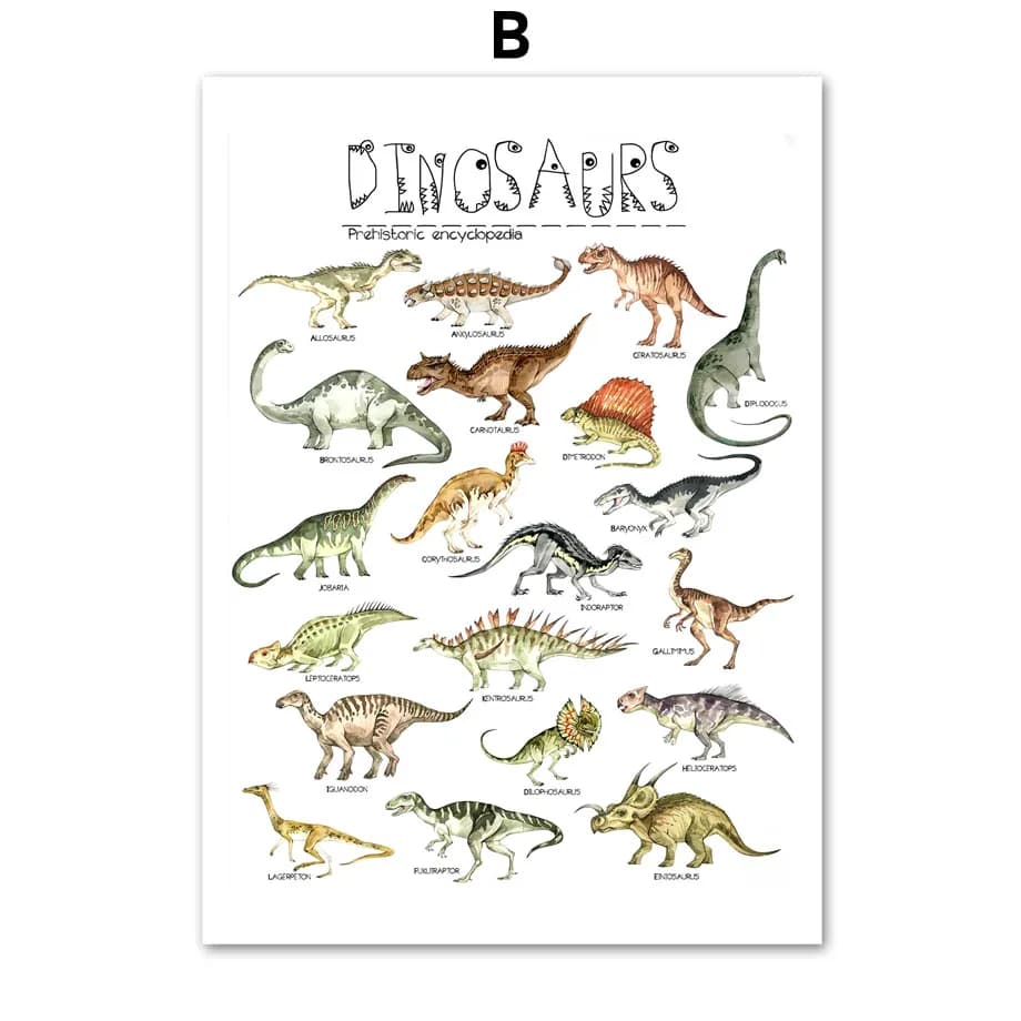 Toile d'Art Mural avec Animaux Préhistoriques de Style Dinosaure, Affiches et Imprimés Nordiques, Dé