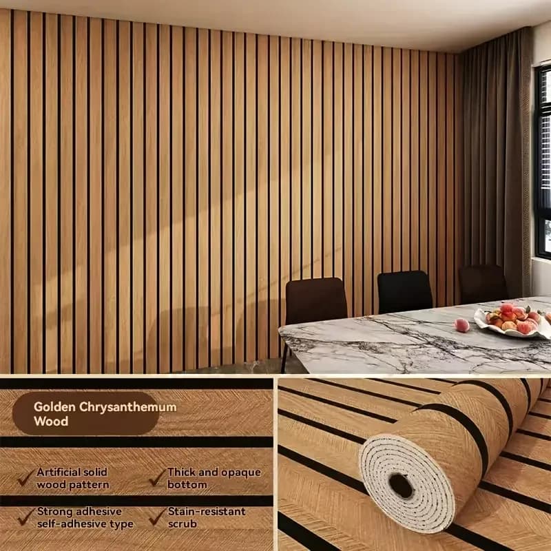 Papier peint auto-adhésif effet bois 40cmX3M, style minimaliste chinois, pour salon, salle à manger,