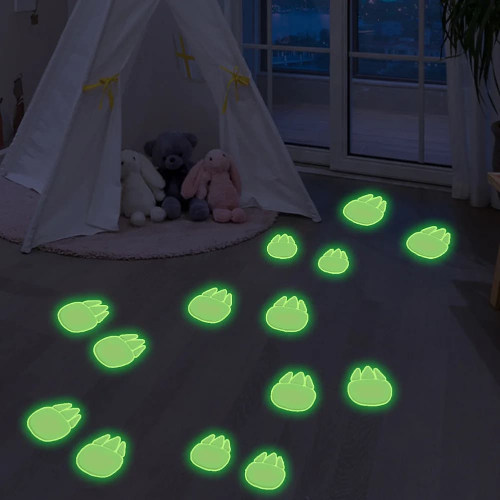 Autocollants de sol lumineux avec empreintes de dinosaures de dessin animé, décoration de sol pour c