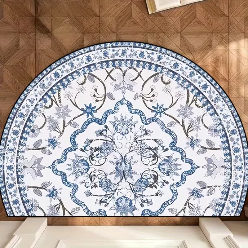 Tapis semi-circulaire à fleurs de style bohème, tapis ethnique vintage à fleurs, tapis pour salon, c