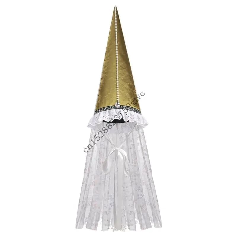 Chapeau haut pointu médiéval pour femmes, avec embellissements en dentelle ornée, idéal pour les jeu