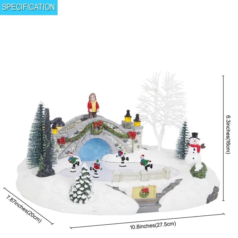 Collection de scènes de patinage de Village de noël animé, Figurines de construction, lumières de pa