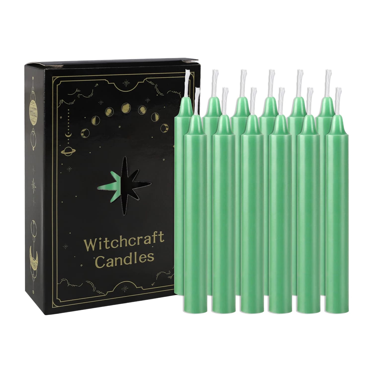 12 petites bougies vertes en forme de bâton, 3,9 x 0,4 pouces (10,1 x 1,2 cm), sans fumée, bougies d