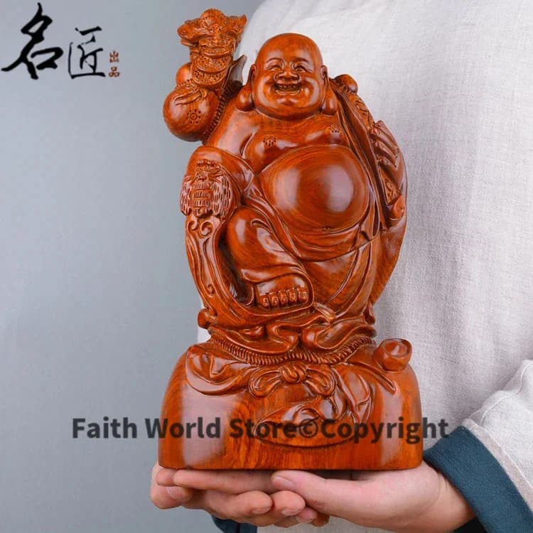 Statue de Bouddha Maitreya en bois rouge faite à la main, grande figure du Bouddha, bénédiction de l