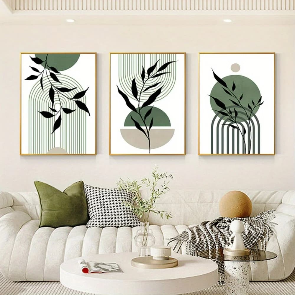3 pièces vert sauge Boho mur Art vert noir Beige abstrait milieu du siècle affiche moderne botanique