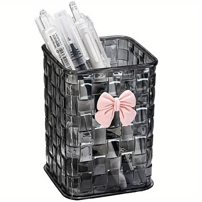 Organisateur de bureau en acrylique transparent, 1 pièce, avec nœud, porte-stylo Durable et panier d